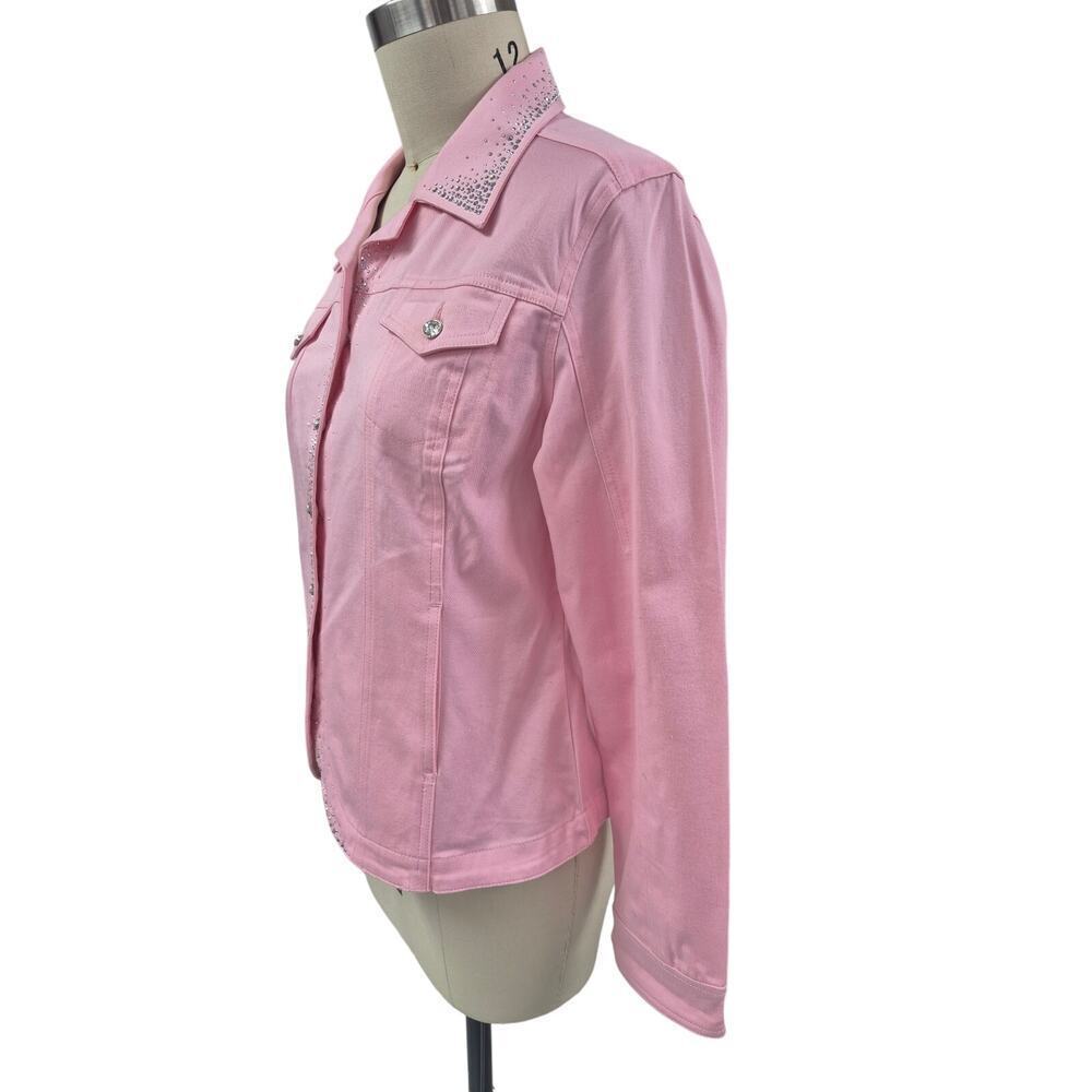 Christine Alexander Cotton/Spandex Pink Denim Jacket + Tank Rhinestones L - Picture 3 of 10